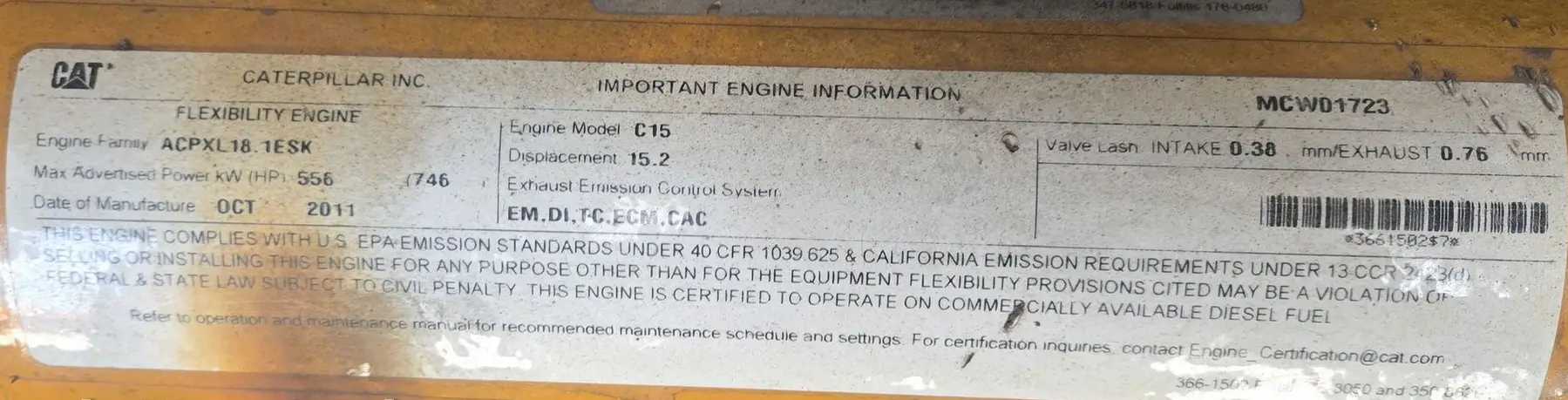 2011 Sullair 9001150XH air compressor