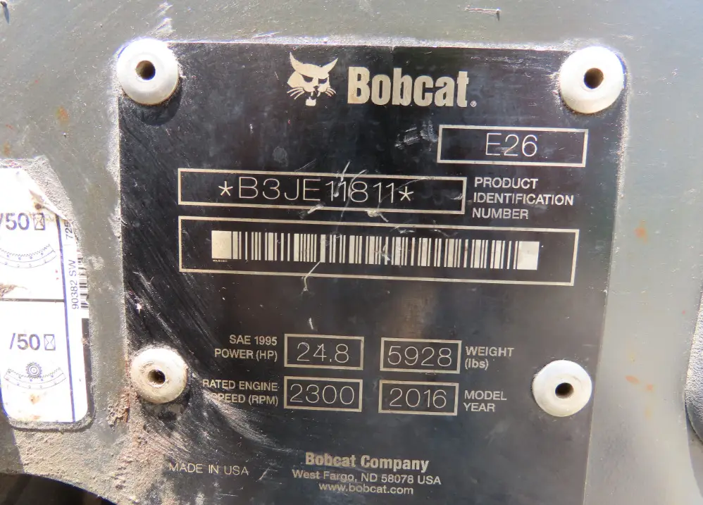 2016 Bobcat E26 Mini Excavator Rubber Tracks Aux Hydraulics