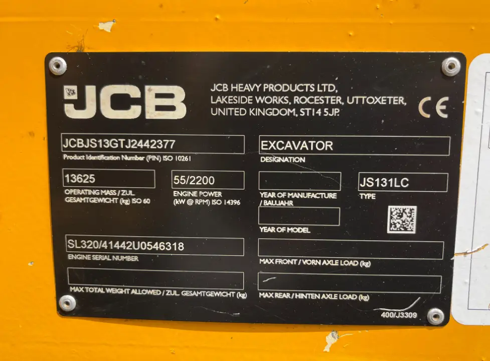 2018 JCB JS131LC Hydraulic Excavator A/C Cab Aux Hyd Thumb 36'' bucket