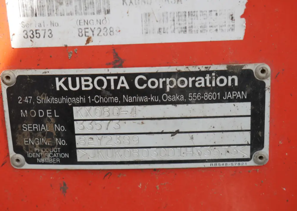 2016 Kubota KX080-4 Hydraulic Mini Excavator Cab Heat A/C Aux Hyd Blade