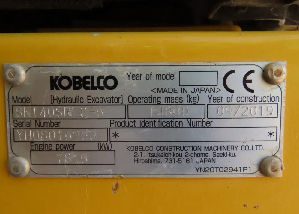 2019 Kobelco SK140SRLC-5 Hydraulic Excavator Aux Hyd Q/C A/C Cab Bucket
