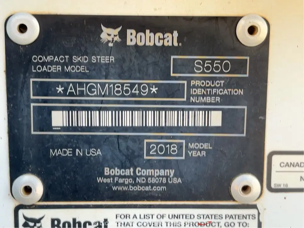 2018 Bobcat S550 Wheeled Skid Steer Loader